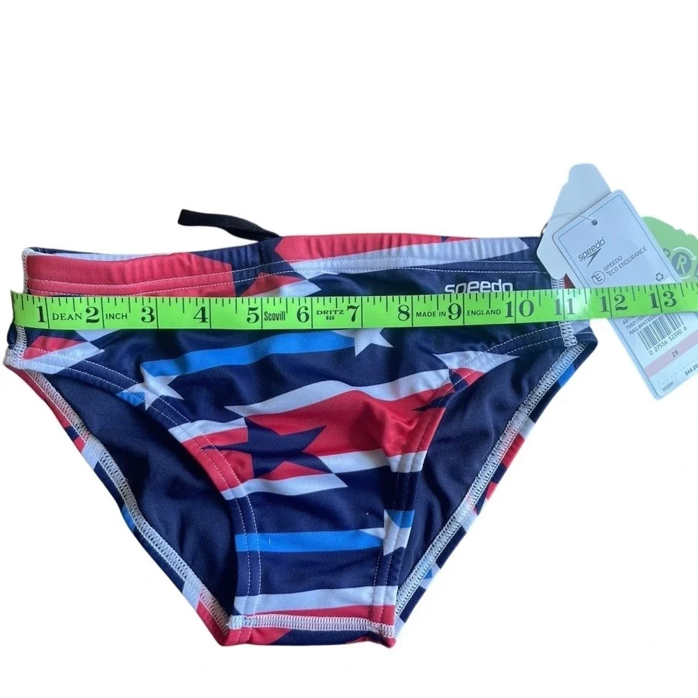 Speedo Eco Endurance Rad White & Blue Patriotic USA Stars Men Swim Brief 28 NWT